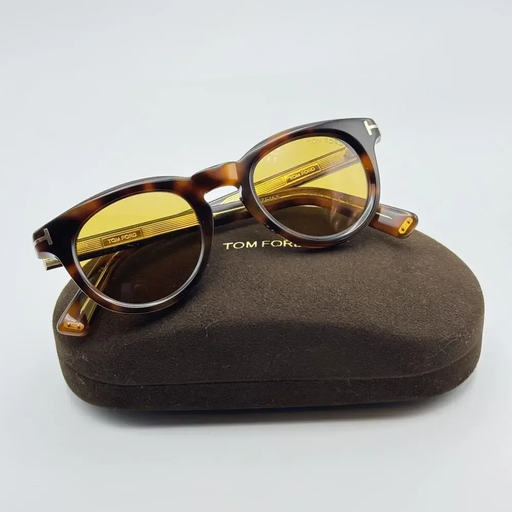 Tom Ford Sunglasses TF1325 53E Icon Collection Tortoise Round Pantos Amber Lens